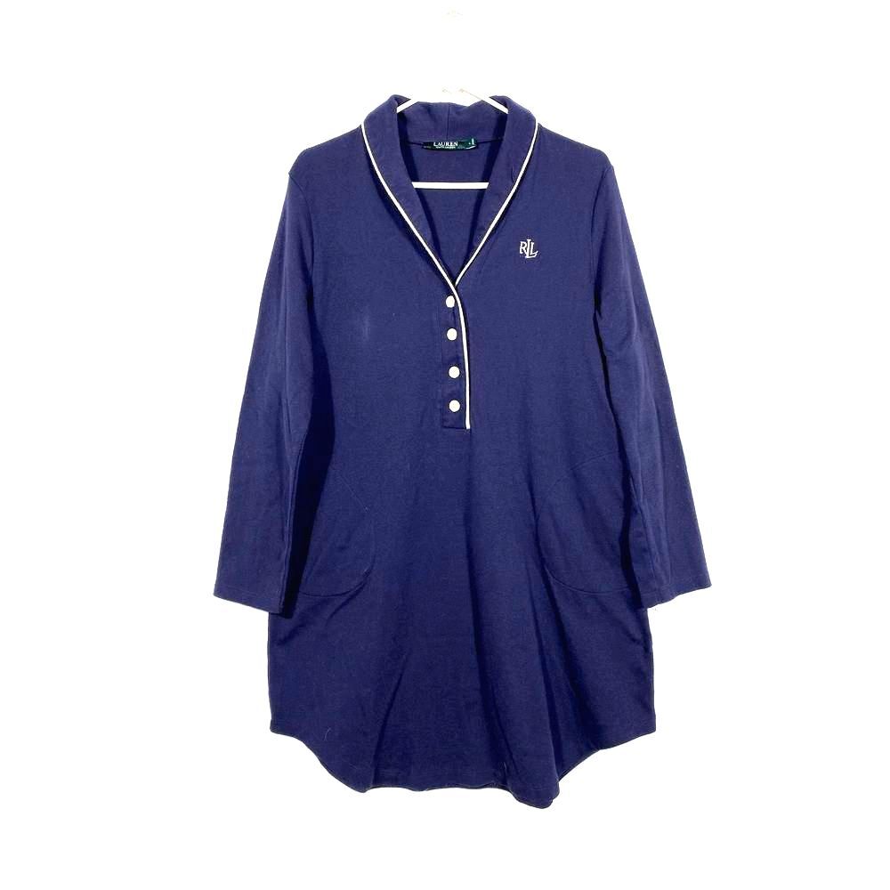 Lauren Ralph Lauren navy blue cotton-blend sleep shirt with white trim Large